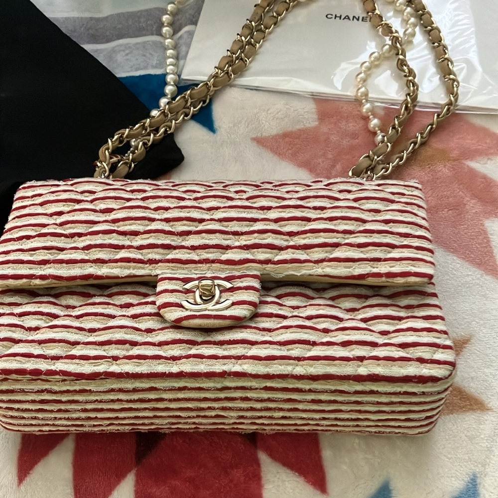 Chanel Classic Beige & red Striped Double Flap Bag 2014 - Picture 3 of 17